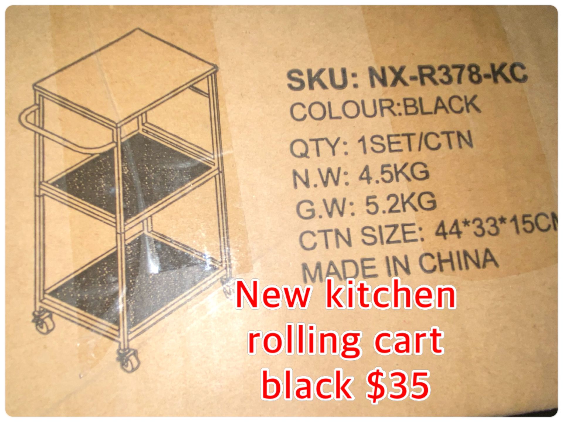 New Kitchen Rolling cart Black $35 East Palmdale 
