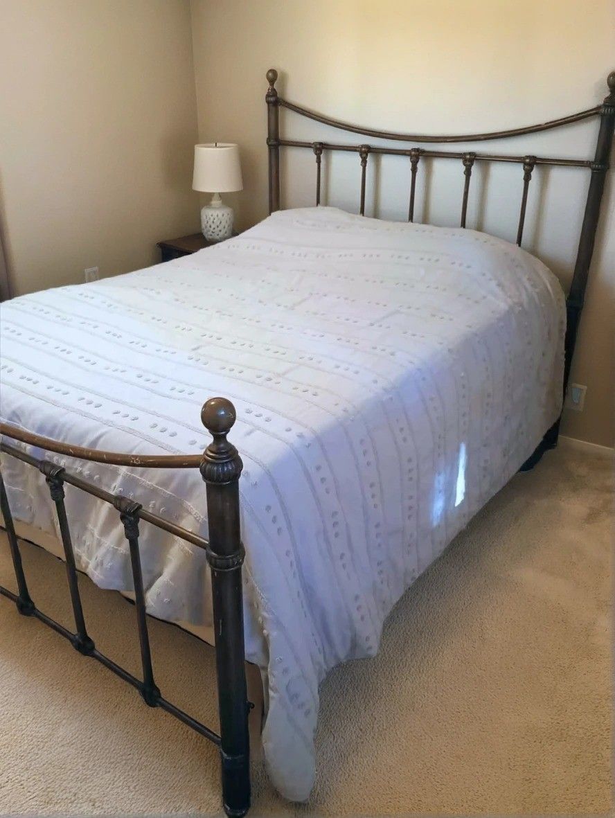 Lovely Queen Bronze Metal Bed Frame, Mattress and Boxspring