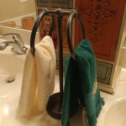 $14 Metal Hand Towel Stand with 2 Christmas Towels I made. 