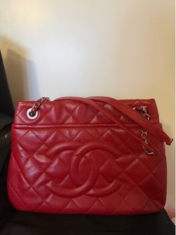 Pre-owned CHANEL Caviar Leather Shoulder Bag Tote Red Quilted Silver Tone Hardware