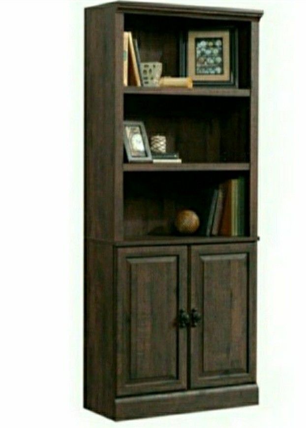 💯Better Homes & Gardens 71" Crossmill 3 Shelf Bookcase with Doors, Heritage Walnut Finish