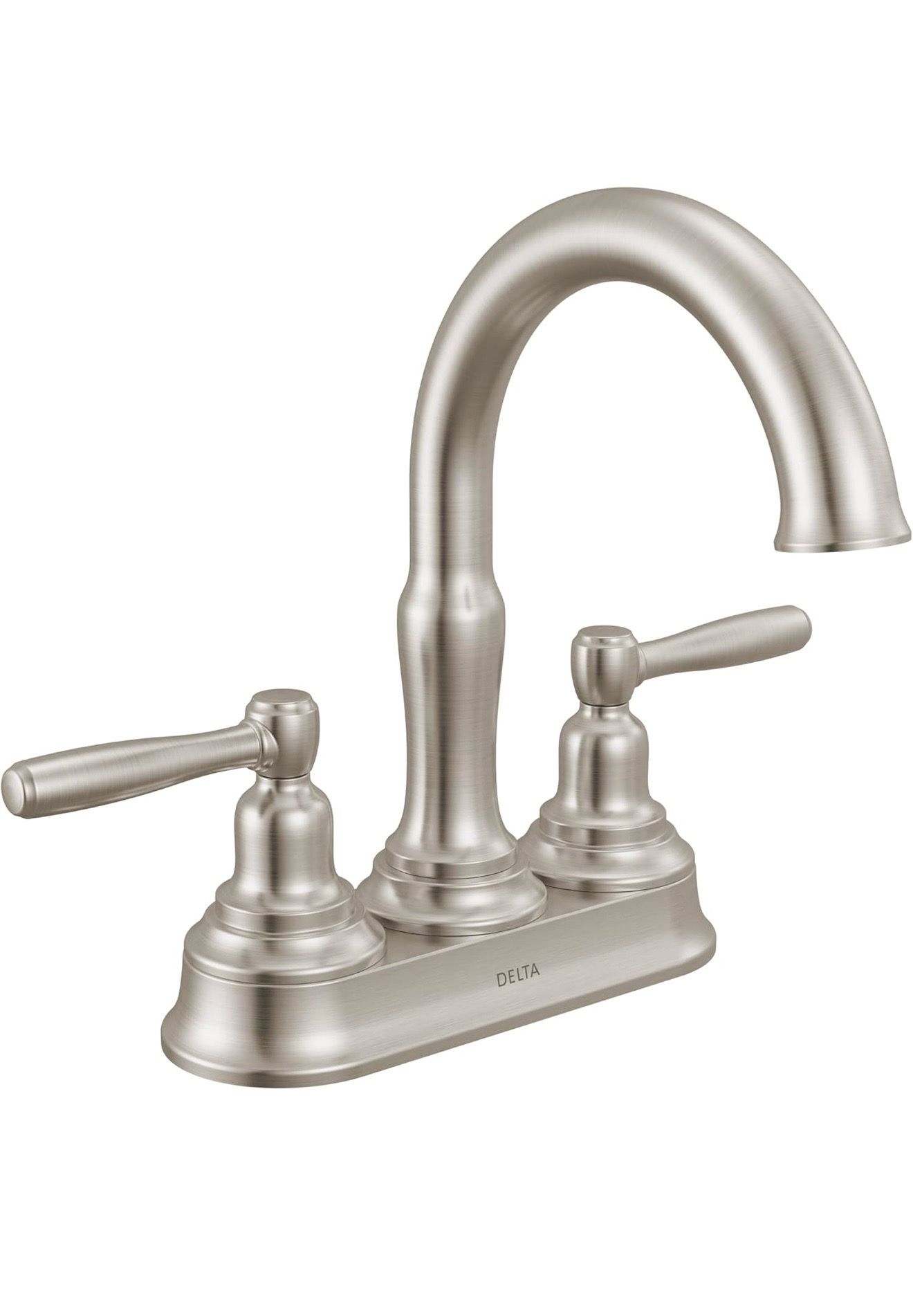 Delta Roe Centerset Brushed Nickel Bathroom Faucet, 4 Inch 3 Hole Bathroom Sink Faucet for Vanity, Push-Pop Drain Assembly, Stainless 25985LF-SS Colo