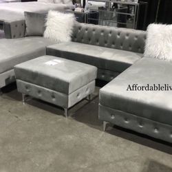Grey Velvet U Shaped Sectional Brand New In Box 