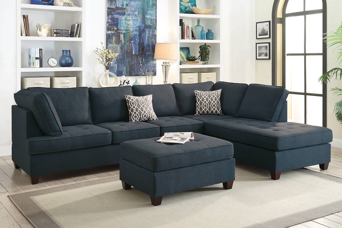 Blue Sectional Sofa - Ottoman Sold Separate (Free Delivery)