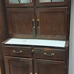 Antique English Neatette Kitchen Cabinet Art Deco Etched Glass 1920