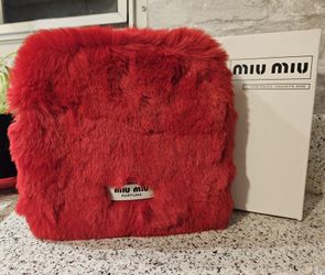 New In Box Miu Miu Red Fuzzy / Furry PLUSH Cosmetic Pouch
