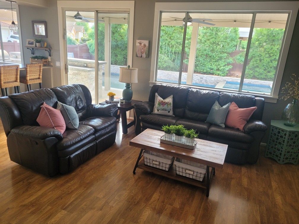 Leather Reclining Living Room Collection-Wall Hugger Sofa & Loveseat