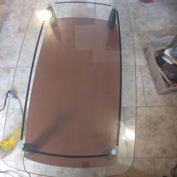 Glass and wood coffee table