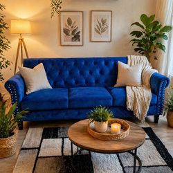 Modern Blue 3-Seater Sofa – Clean & Comfortable