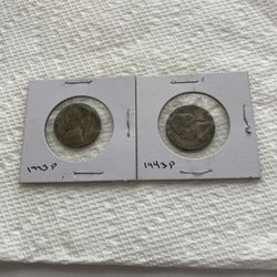 Two (2) Jefferson 1943 War Time Silver Nickels