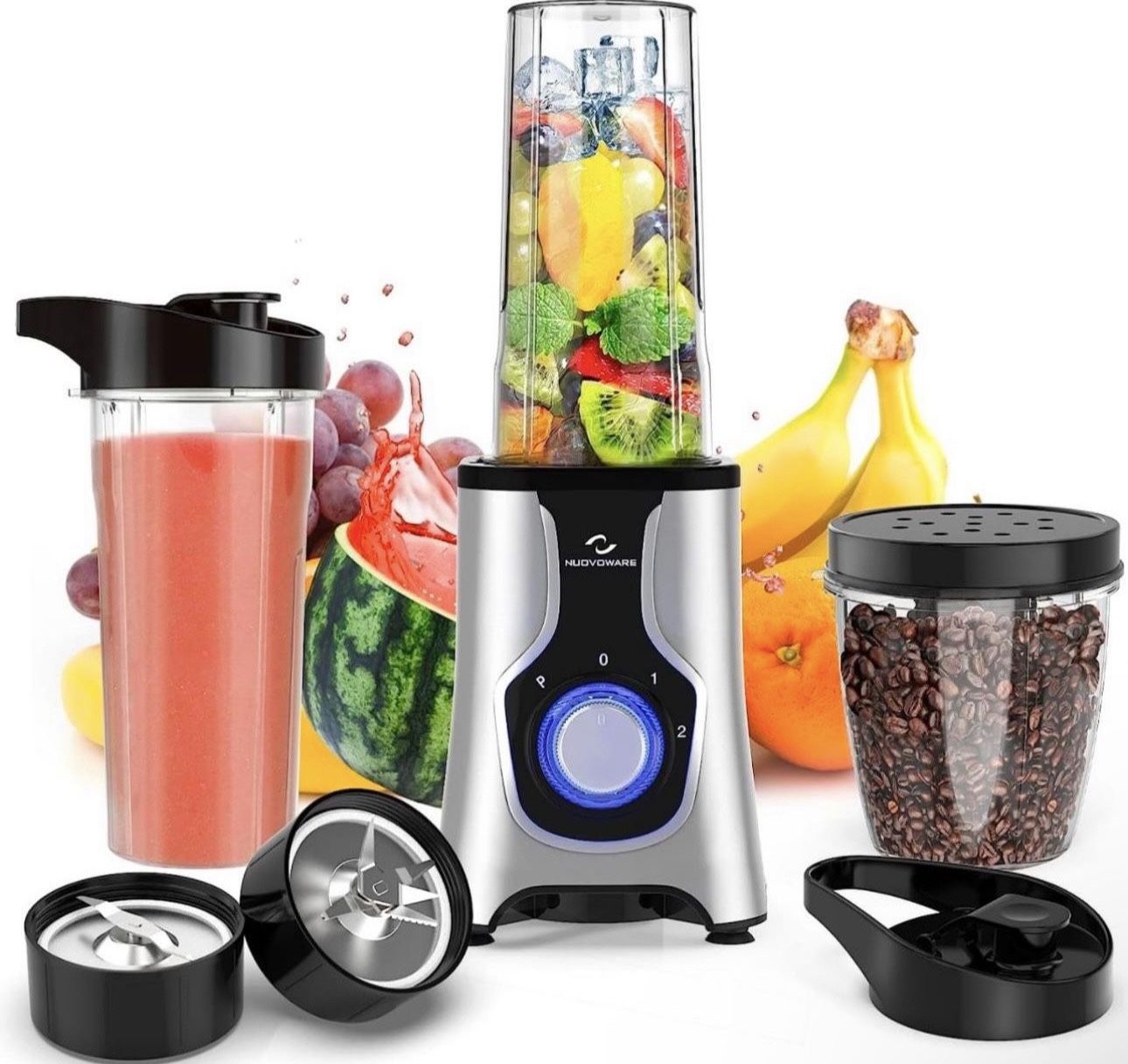 Nuovoware Portable Blender for Shakes and Smoothies, 12 PCS Personal Size Blenders with 6-Edge Blade, 600W Smoothie Blender with 2*20oz Portable Bottl