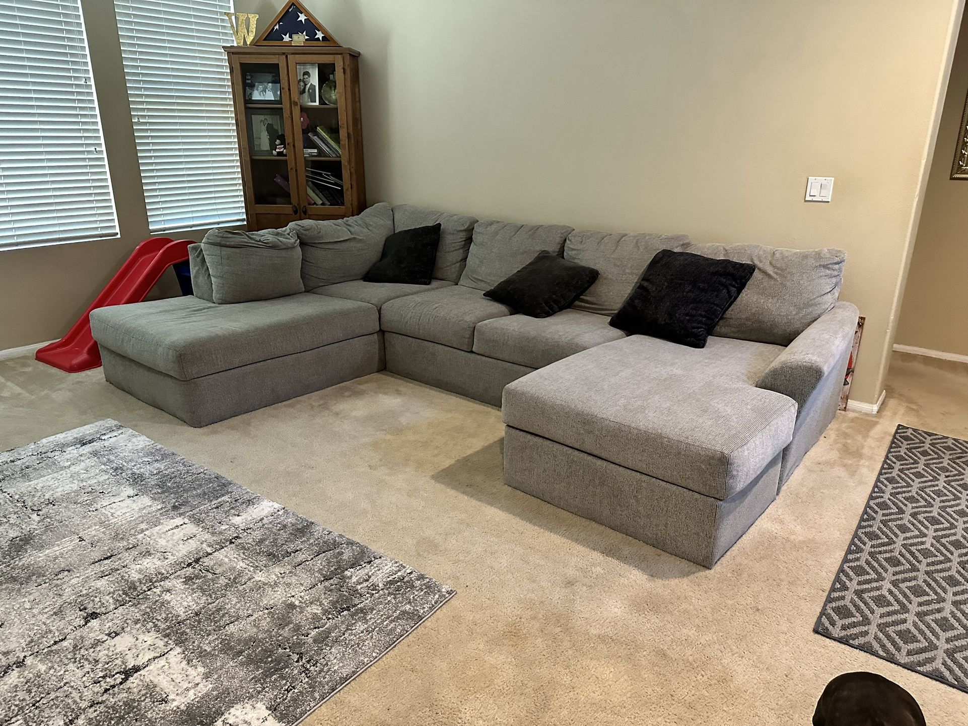 Light Grey Couch With One Recliner