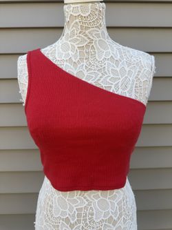 Topshop Red Ribbed One Shoulder Crop Top