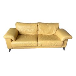 Vintage Italian Chrome & Wood Sofa in Yellow Analine Leather – Nicoletti Era 1999
