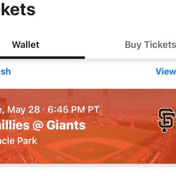 6 Tickets For SF Giants Vs Phillies May 28. WILL SPLIT, CAN BUY JUST 2