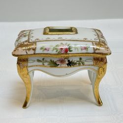 Nippon Vintage Porcelain Hair Receiver | Vanity Box Hand Painted | Floral French-Inspired