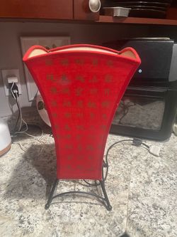 Red Chinese Calligraphy Fan Table Lamp