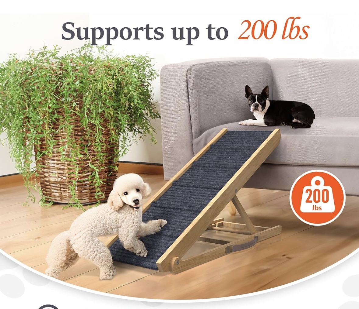PATHOSIO Dog Ramp for Bed Portable Dog Ramp for Couch, Folding Dog Ramp for All Breeds Real Wooden Ramp for Dogs To Get on Bed, Adjustable Large Dog B