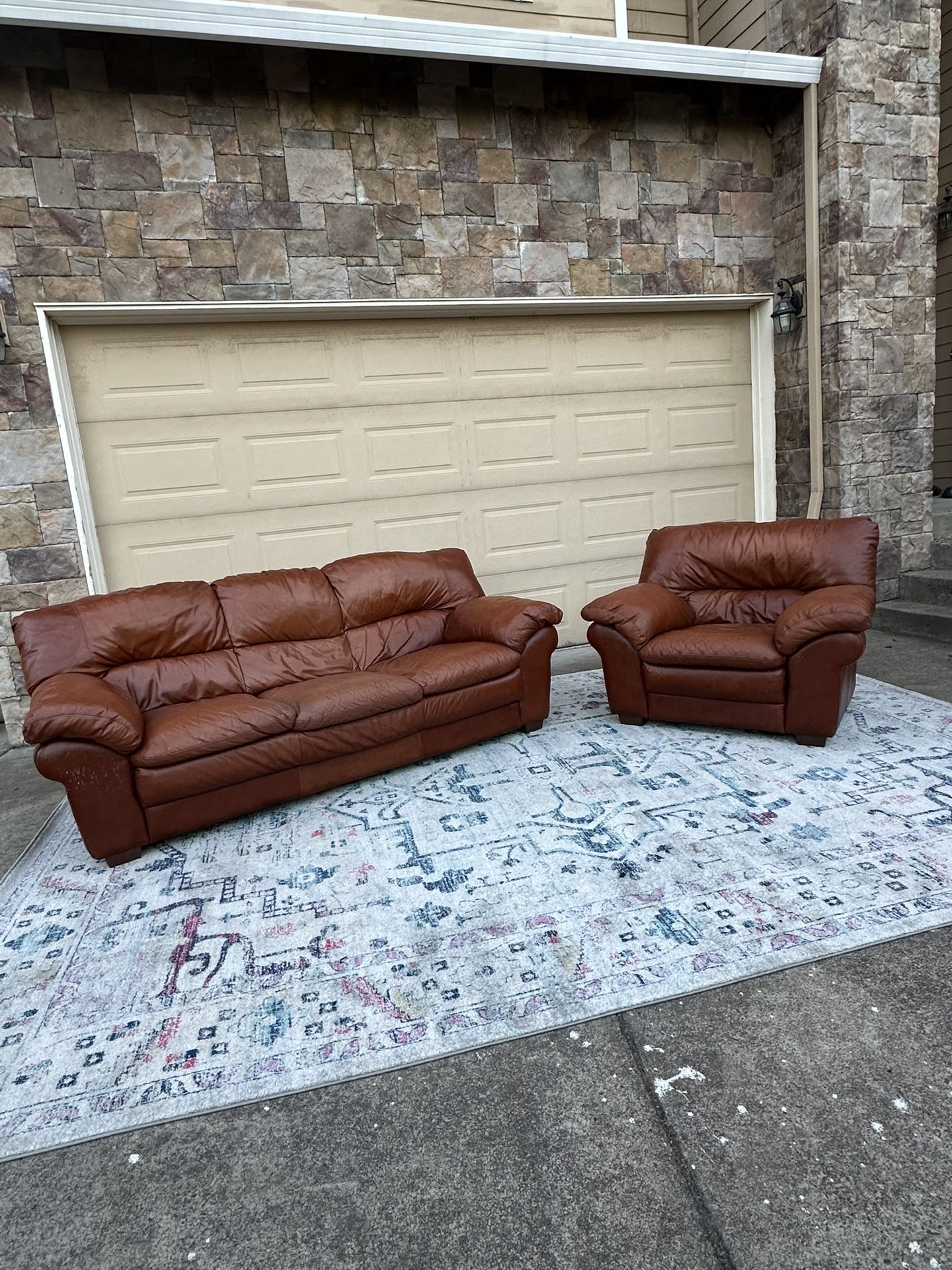 Rust Brown Leather Sofa+love seat-good condition!