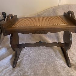 Rare special Mid Century walnut and cane top stool