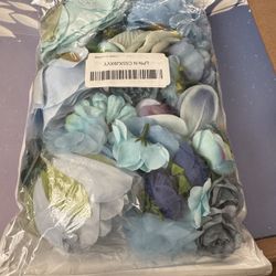 Fake Flower Heads for Crafts - Blue Silk Artificial Roses, Peonies, Daisies & Mini Floral Heads Bulk (Pack) for Wedding Decor, Graduation Cap, Cake To
