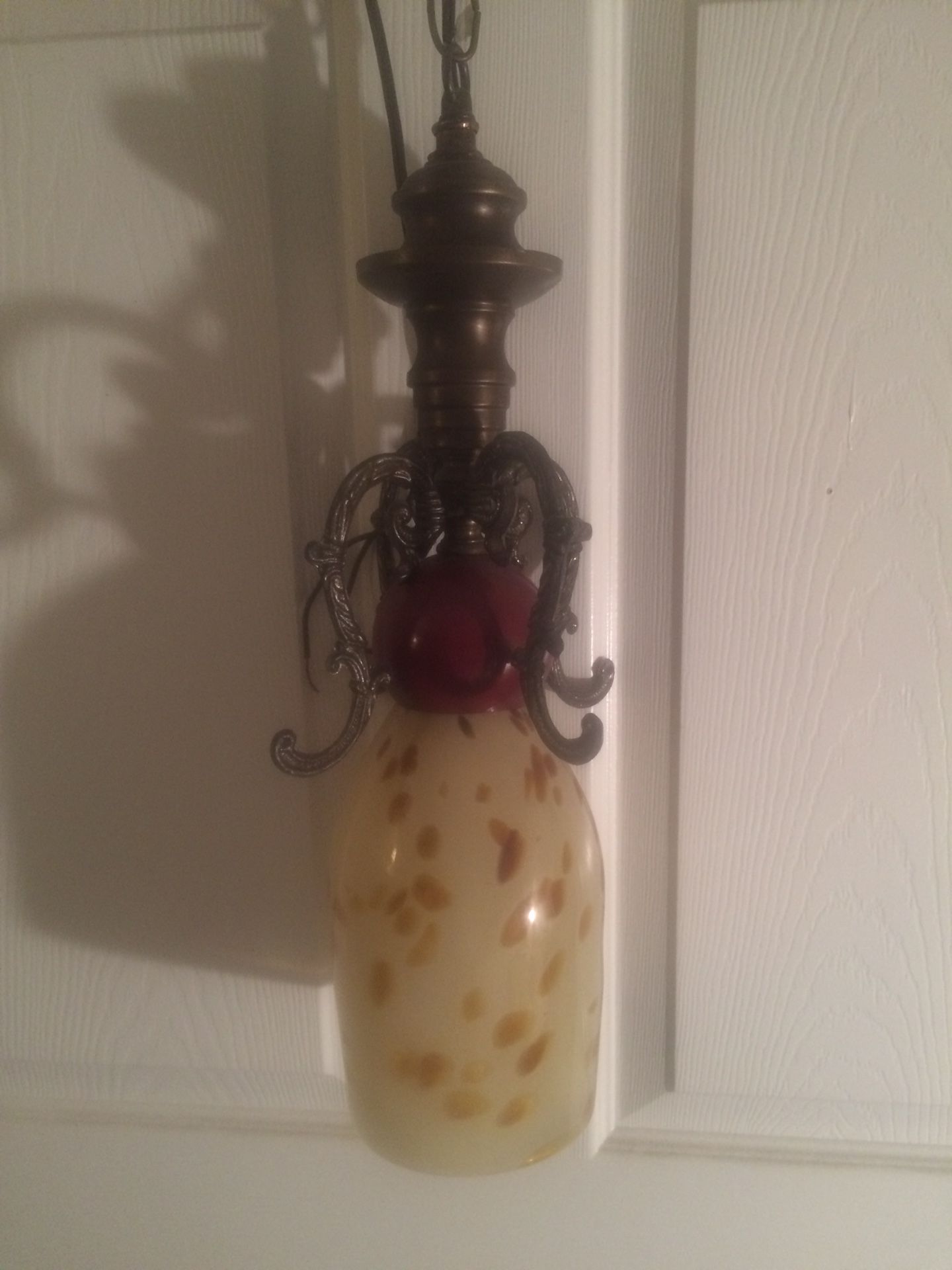 Rare Vintage Mid-Century Modern Brass Glass Hanging Lamp / Fantastic!!