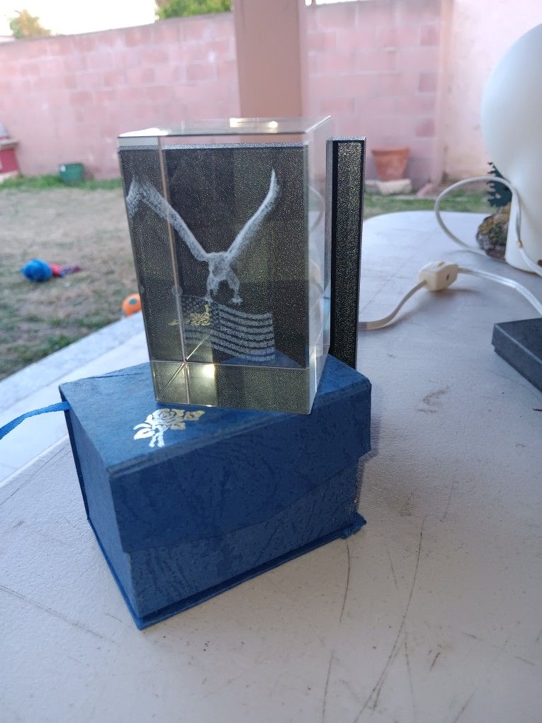 3D Eagle with American Flag in glass.