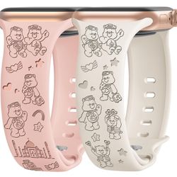  2 Packs Cute Engraved Bands Compatible with Apple Watch Bands 38mm 40mm 41mm 44mm 45mm 42mm 49mm