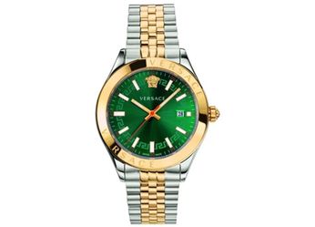 Versace Men's Swiss Made Quartz Two-Tone Gold Green Dial Date Watch 42mm