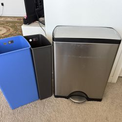 simplehuman Rectangular Dual Compartment Recycling Kitchen Step Trash Can, 46 Liter, Brushed Stainless Steel 