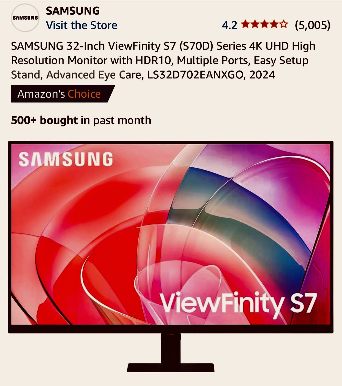 Samsung 32-Inch ViewFinity S7 4K UHD Monitor – 2024 Model - Free HDMI Cable!