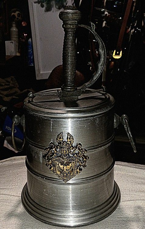 Vintage Metal Ice Bucket With Sword Handle Lid