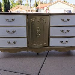 White & Gold Triple French Provincial Dresser 