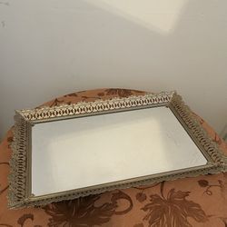 Vintage Hollywood Regency Mirrored Vanity Tray — Large 18" 