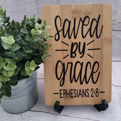 Saved By Grace Farmhouse Style Wood Sign Decor 