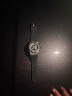 Iced Out Chronograph Watch Black Rubber Strap