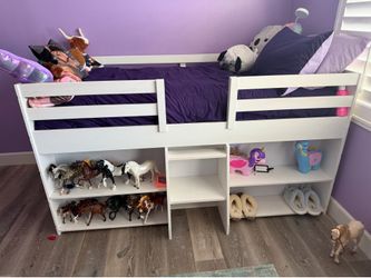 Modern Farmhouse Twin Low Loft Bed With Bookcases