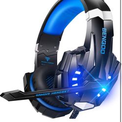 BENGOO G9000 Stereo Gaming Headset for PS4 PC Xbox One PS5 Controller, Noise Cancelling Over Ear Headphones with Mic, LED Light, 7.1 Surround Sound, S