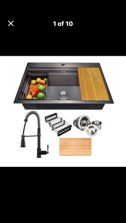 33-in x 22-in Stainless steel Single bowl Workstation Kitchen Sink