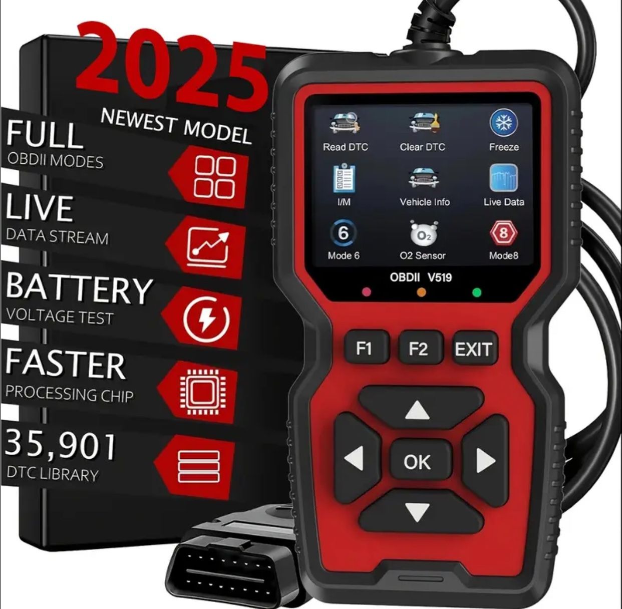 Professional OBD2 Scanner Tool for Engine Fault Code Reader, Battery Tester, I/M Readiness, 9 Language Support, Compatible with All Vehi