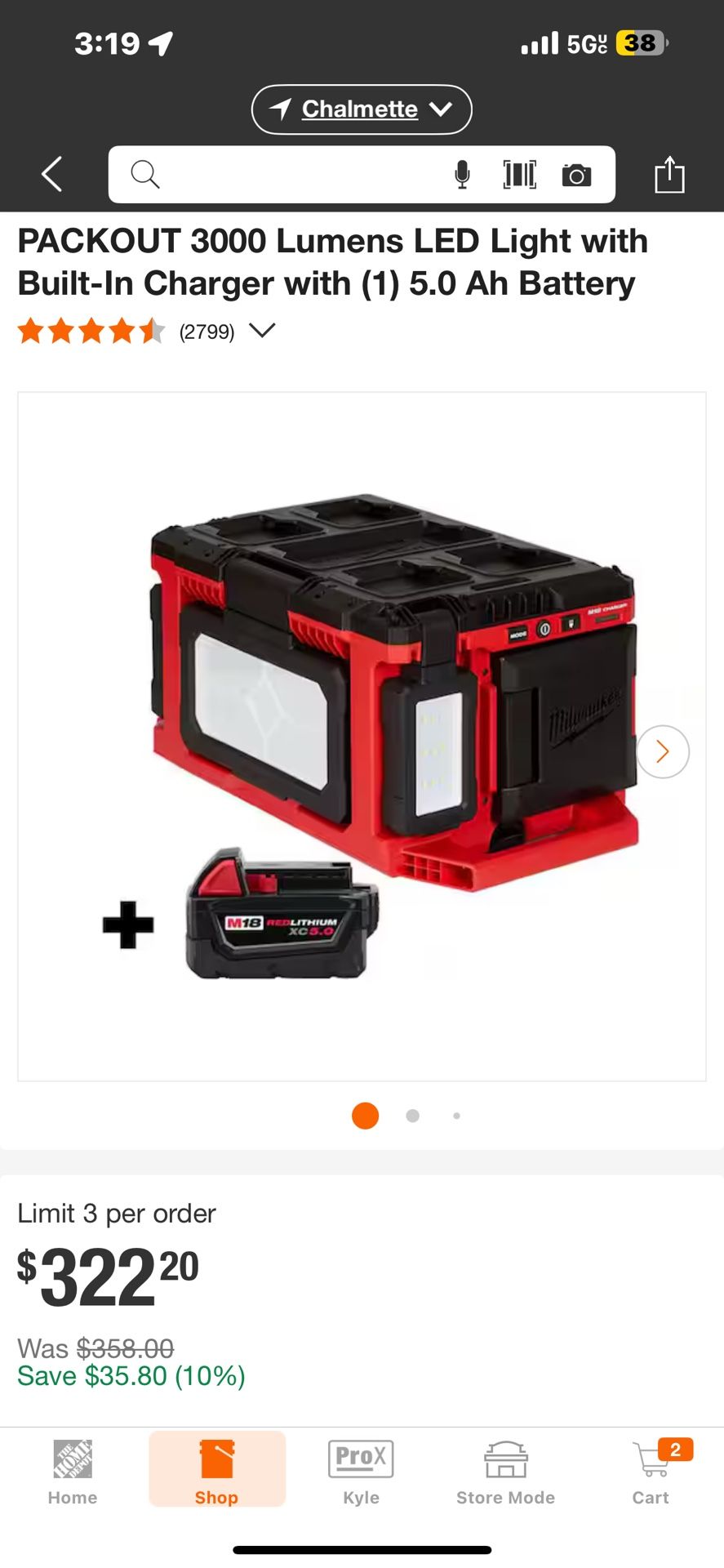 Milwaukee Pack out 3000 lumens usb Charger 6.0 Battery