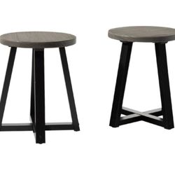 Walker Edison 18" Kitchen Stool in Distressed Grey & Black Wood (Set of 2)