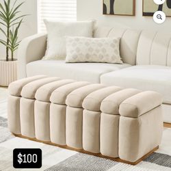 Better Homes & Gardens 47.24" Lillian Channel Tufted Bench, Beige Velvet