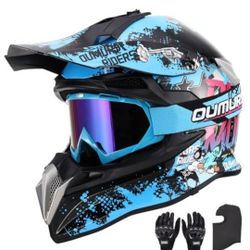 DOT Adult Dirt Bike Helmet with Goggles Gloves & Mask Adjustable Sun Visor Motorcycle Adult ATV Helmet Off-Road Motocross Downhill Moped MX BMX 