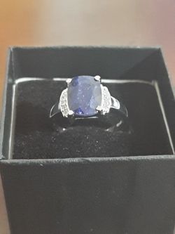 Womens Sterling Silver 4.00 CTW Sapphire Size 7 Designer Ring