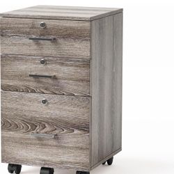 VINGLI 3 Drawer File Cabinet with Lock Wood Rolling Mobile Filing Cabinet Under Desk Grey