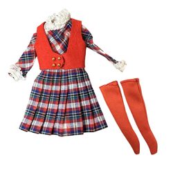 Vintage 1966 Skipper #1928 Rainy Day Checkers Dress Vest & Socks