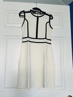 Calvin Klein Knit Sheath Dress Small White Black Contrast Trim Packable