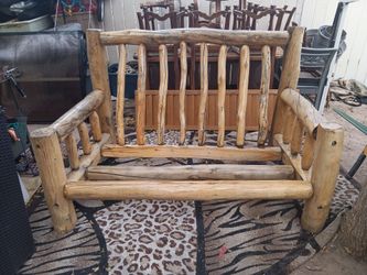 Rustic Log Wood Outdoor Bench