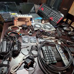 Bundle of Computer Parts, Laptops, and Misc Cables, Monitor, Keyboards, Keypad, Mouse, Universal Remote, HDMI To DVI, DVI To Display Port, DP To DP 
